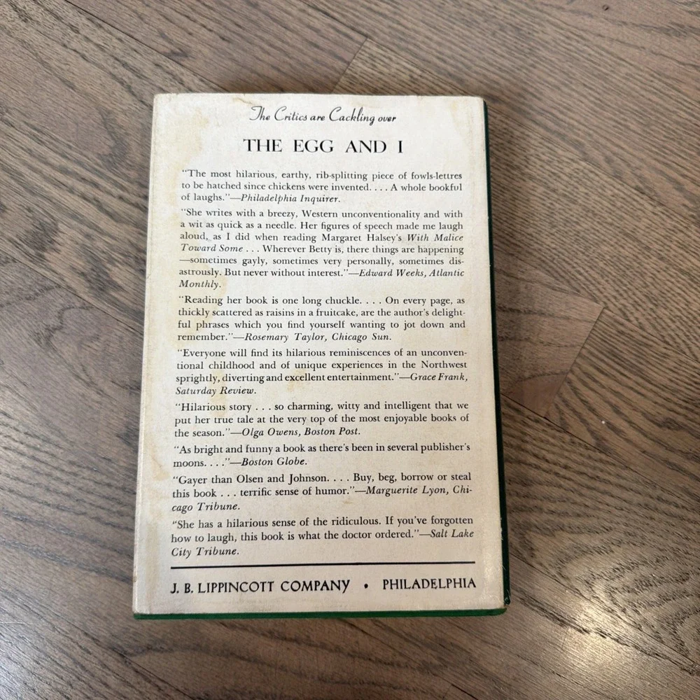 The Egg and I by Betty MacDonald 1946 15th Printing J.B. Lippincott Hardcover DJ